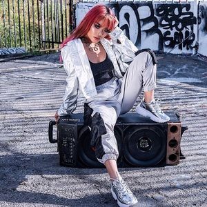 F21 Metallic Silver Jean Jacket S